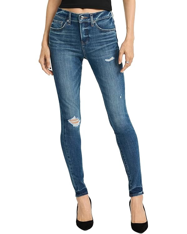 EXPRESS Women’s Ripped Skinny Ankle Jeans – Mid Rise Stretch Denim with Distressed Detailing ... | Amazon (US)