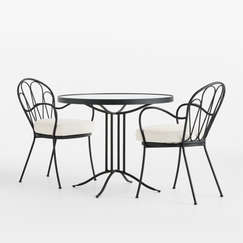 Galleria 35"" Metal and Glass Top Outdoor Bistro Dining Table Set | Crate & Barrel