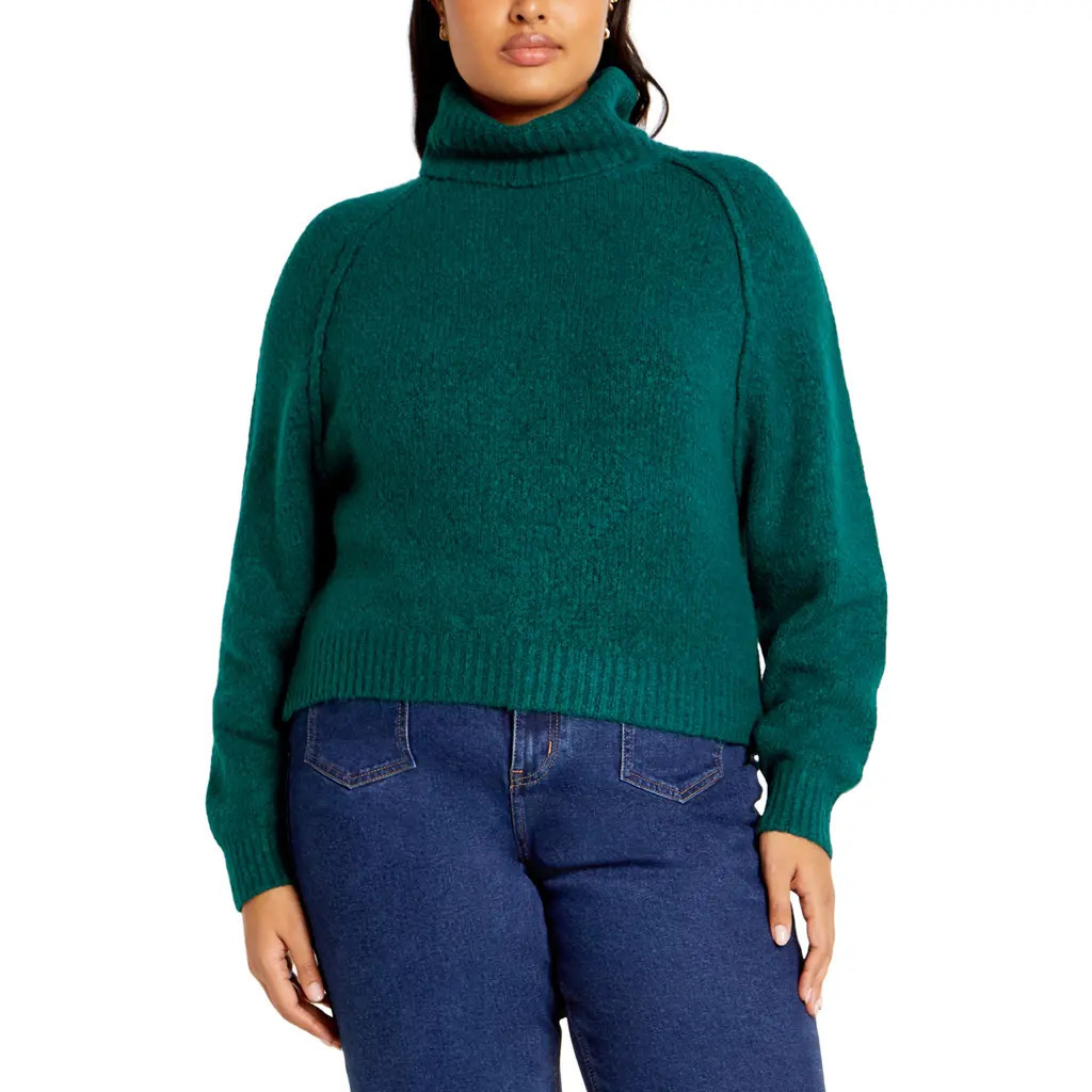 City Chic Demi Turtleneck Sweater in Teal at Nordstrom, Size Xxl | Nordstrom