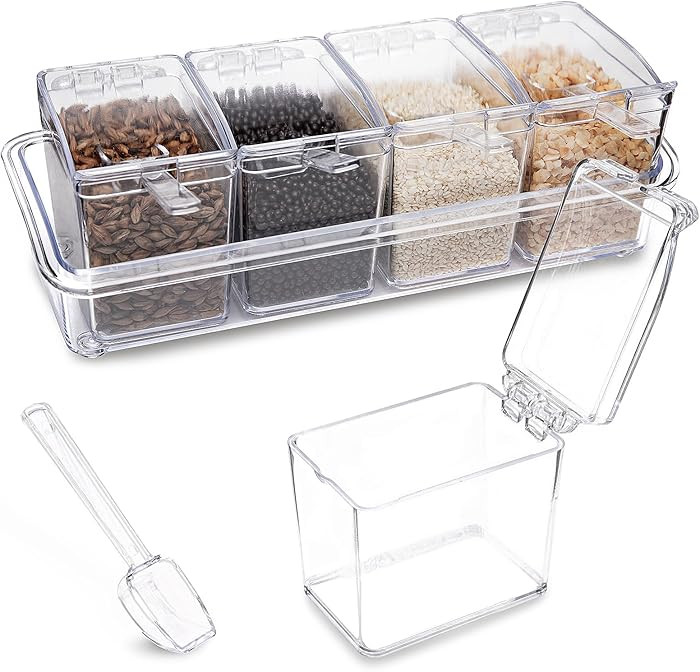 XJMWXHFC Clear Seasoning Box, 4 Pieces Seasoning Rack Spice Pots, Storage Container Condiment Jar... | Amazon (US)