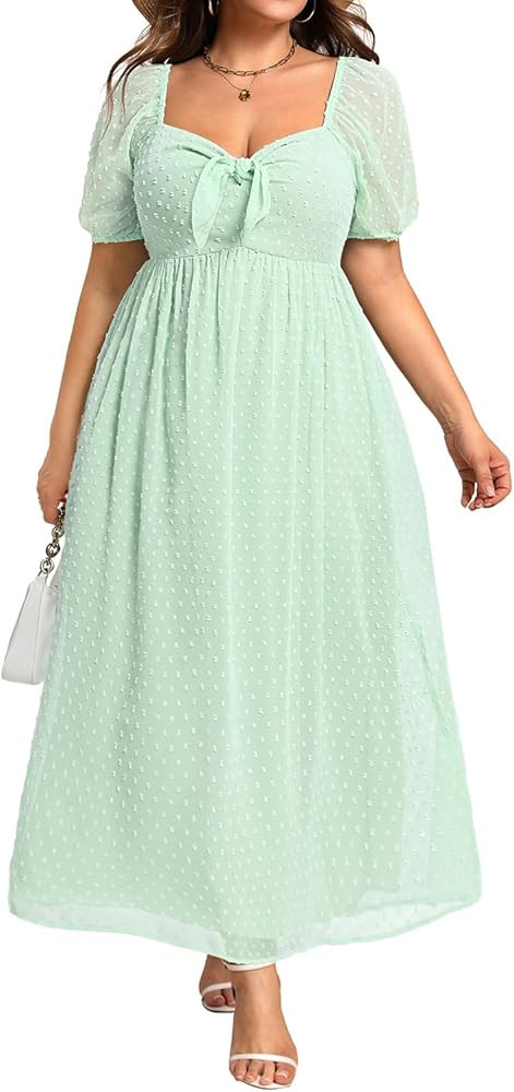 Plus Size Summer Dress - 2026 Graduation Beach Wedding Guest Tie Front Maxi Sundress | Amazon (US)