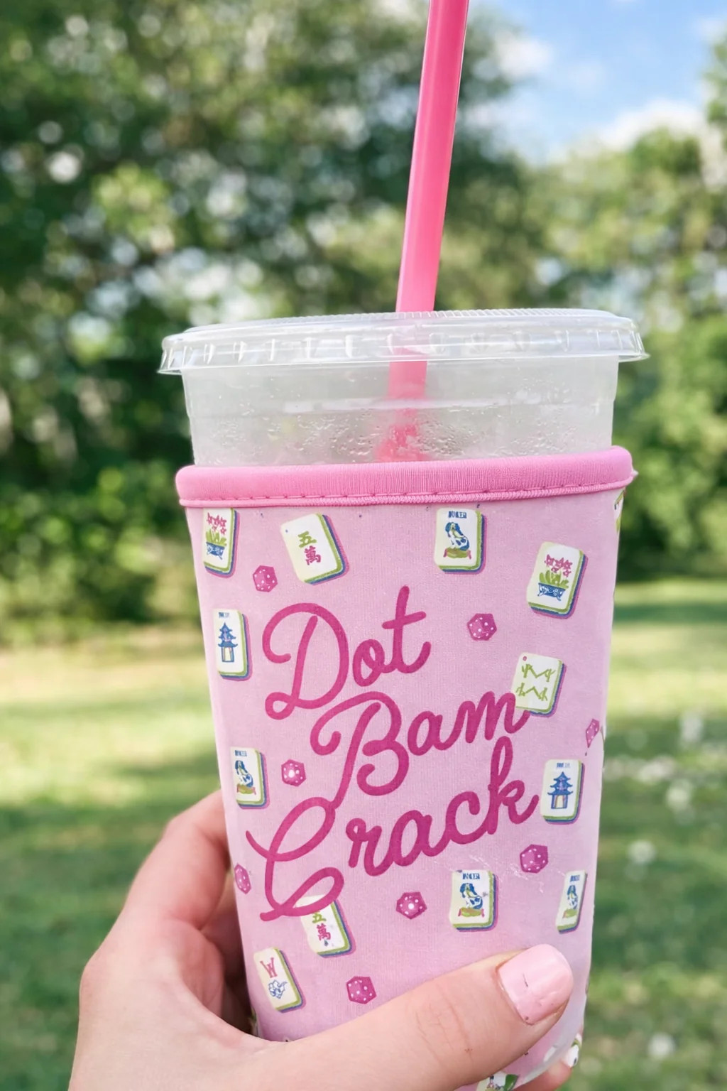 Iced Coffee Sleeve - Dot Bam Crack Mahjong Theme Medium (16oz-24oz) | Girl Tribe Co.
