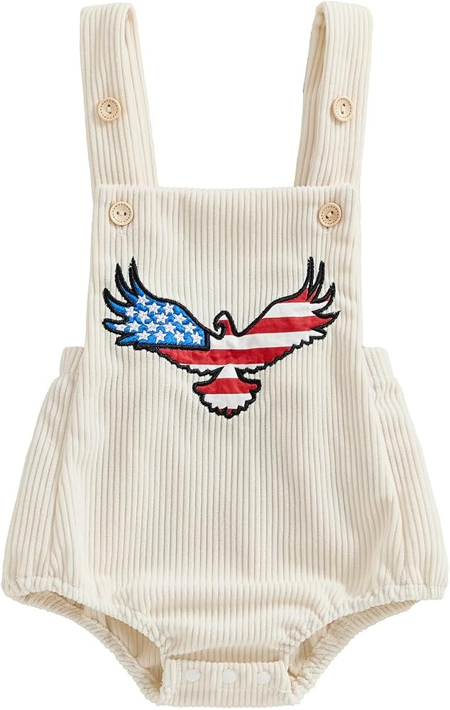Baby Girl Boy 4th of July Clothes Eagle American Flag Overalls Corduroy Sleeveless Romper Summer ... | Amazon (US)