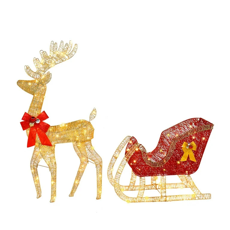 Ktaxon Lighted Christmas 4ft Reindeer & Sleigh Set Outdoor Yard Decoration Set Outdoor Yard Decor... | Walmart (US)