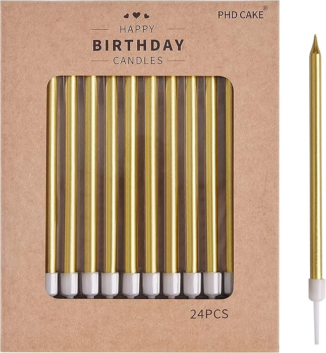 PHD CAKE Gold Long Thin Metallic Birthday Candles, Cake Candles, Birthday Parties, Wedding Decora... | Amazon (US)