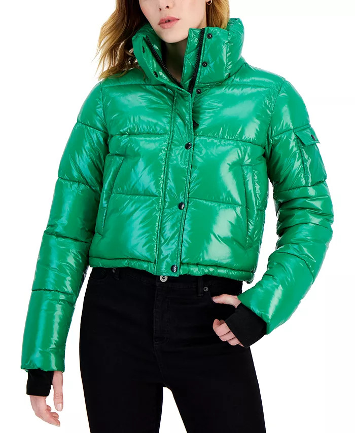 Women's Icon High-Shine Cropped Puffer Coat | Macy's