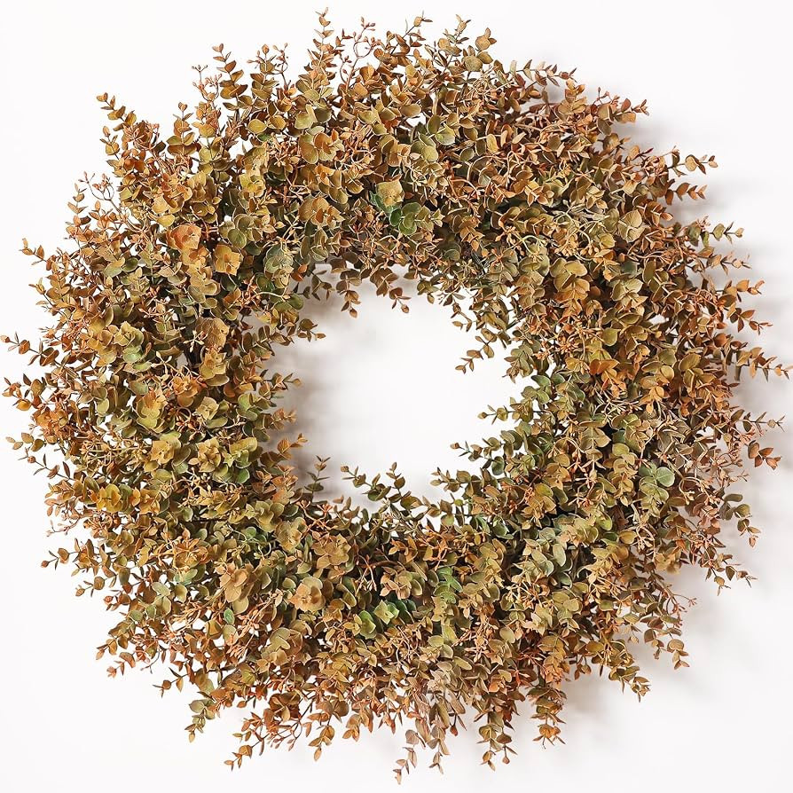 32"Artificial Eucalyptus Wreath with Seed for Front Door Decor(Fall Orange)     Large Size, Fake ... | Amazon (US)