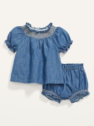 Short-Sleeve Smocked Chambray Top and Bloomers Set for Baby | Old Navy (US)