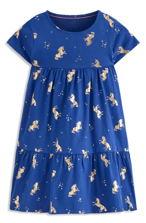 Mini Boden Kids' Ariel Unicorn Print Dress in Sapphire Blue Unicorns at Nordstrom, Size 6-7 | Nordstrom