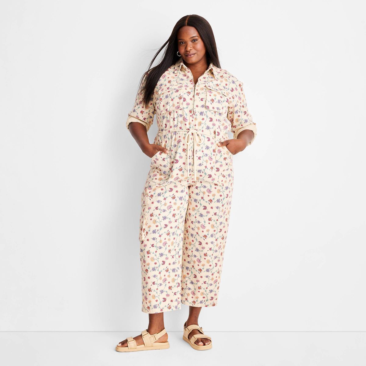 Women's Floral Print Long Sleeve Zip-Front Boilersuit - Future Collective™ with Jenny K. Lopez | Target