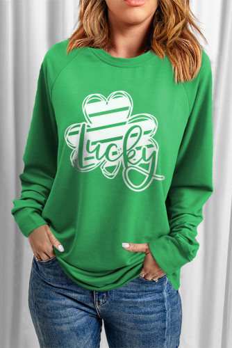 Green Lucky Clover St Patricks Graphic Pullover Sweatshirt | Shewin