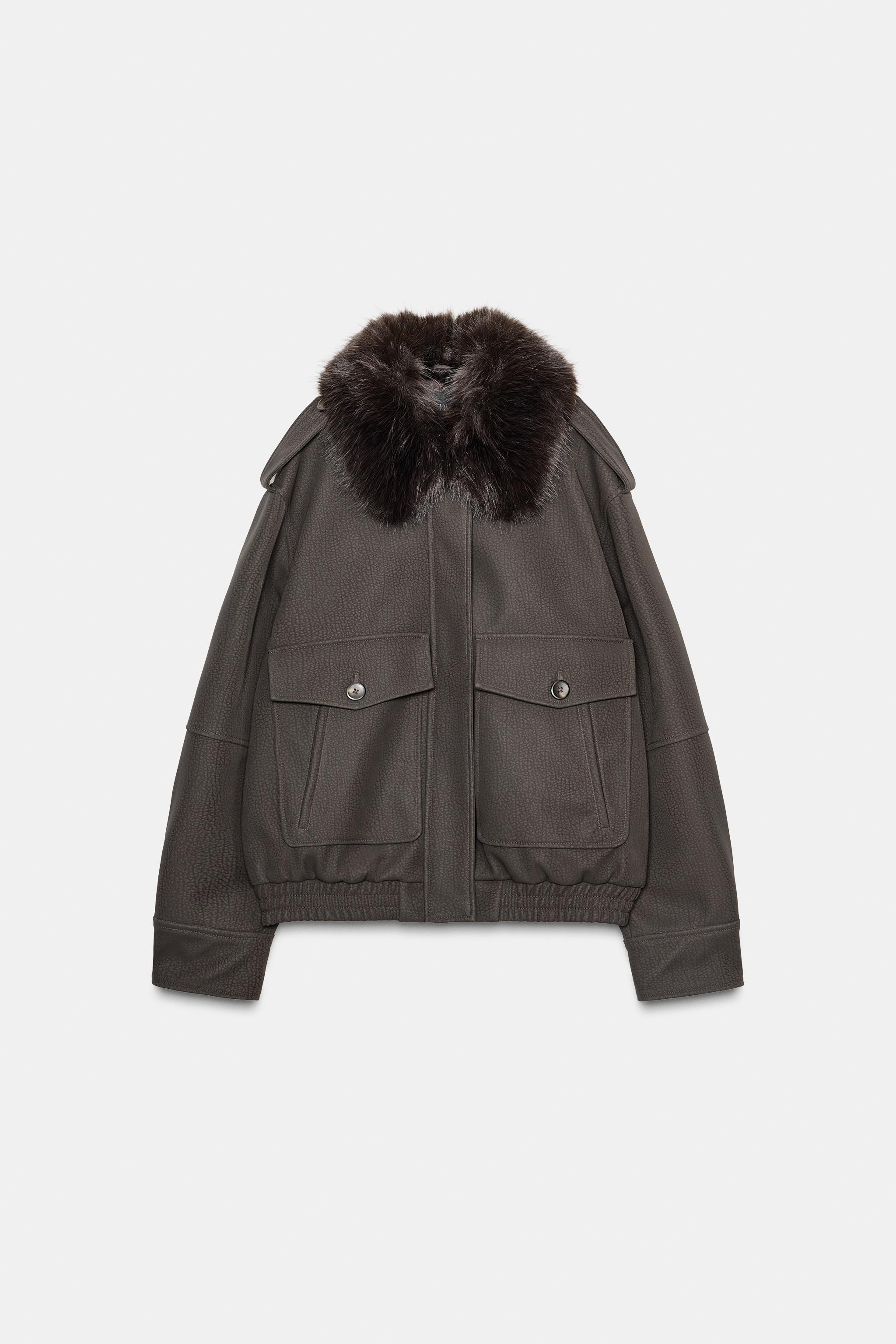 DETACHABLE COLLAR FAUX SUEDE JACKET | Zara US