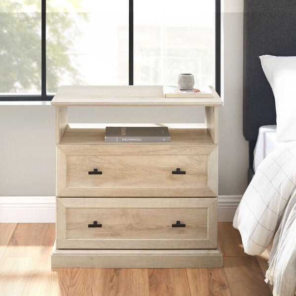 Clyde White Oak Nightstand with Two Drawers | Bellacor