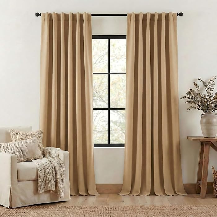 NICETOWN Thick Living Room Caramel Curtains 84 inches Long, Rod Pocket/Back Tab/Hook Belt Faux Li... | Amazon (US)