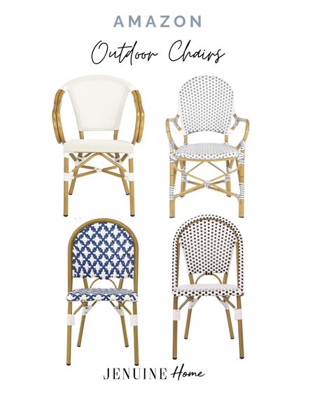 Outdoor chairs. Amazon products. Outdoor. Serena and Lily style chairs. Cafe chairs. Blue and white outdoor chair. Bistro chair. Outdoor chair set. Beige stacking arm chair  