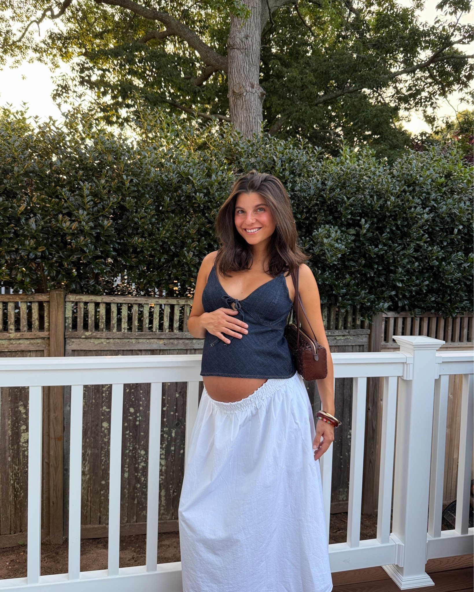 wearing xs in top and skirt! 32 weeks pregnant! I tucked the skirt band in so it was a bit thinner for this outfit. Code AFVIVIANE works on Abercrombie, ends today (7/20/26) top is from a couple months ago, I believe the denim color is slightly lighter that’s in stock. 



last night ✨ nothing beats a summer sunset concert! Billy Currington was amazing #bumpstyle #thirdtrimester #pregnantstyle #countryconcertoutfit

#LTKSaleAlert #LTKBump #LTKPetite