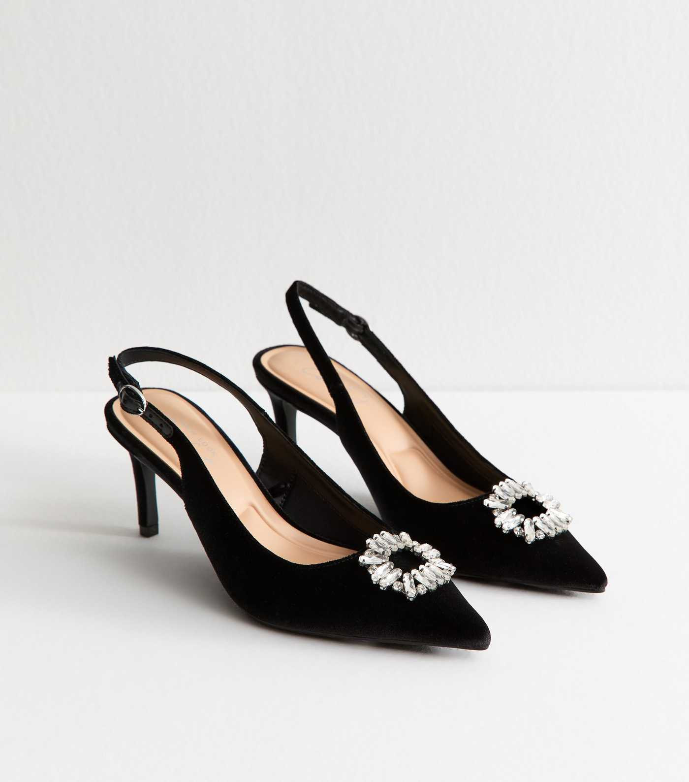 Black Velvet Slingback Diamante Court Shoes | New Look | New Look (UK)