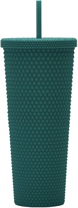24oz Fully Studded Tumbler.Matte Greenblack Studded Tumbler with Lid and Straw.Reusable Double Wa... | Amazon (US)