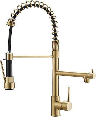 Brushed Gold Kitchen Faucet with Pull Down Sprayer, AIMADI Commercial Gold Kitchen Sink Faucet Si... | Amazon (US)