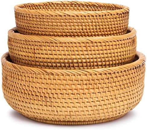Round Wicker Baskets Handwoven Fruit And Vegetable Storage for Serving Potatoes Onions Bread Ratt... | Amazon (US)