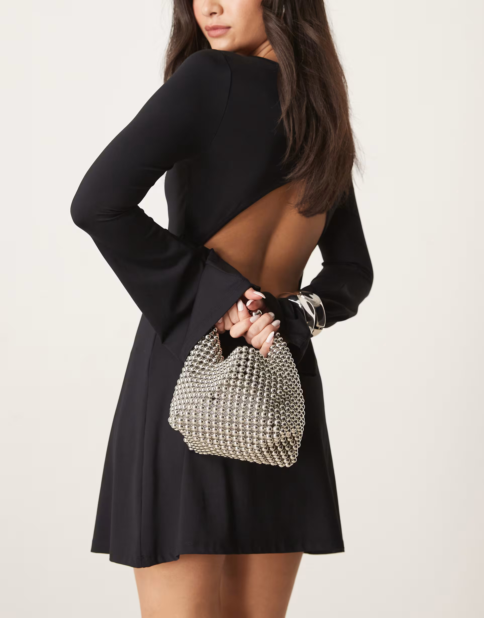 ASOS DESIGN beaded scoop grab bag in silver | ASOS (Global)