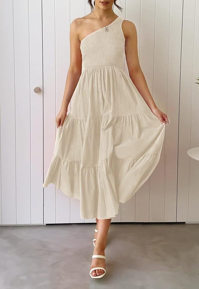 ZESICA Women's 2024 Bohemian Dress Off White Dress Cream Dress Beige Dress Tan Dress Nude Dress 2024 | Amazon (US)