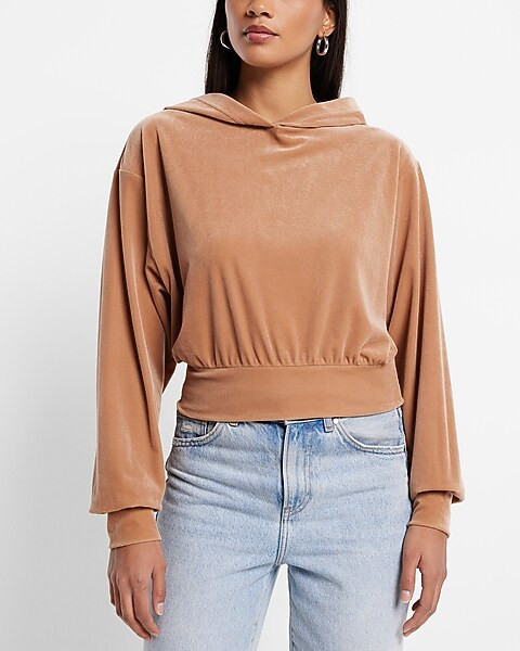 Velvet Banded Bottom Hoodie | Express
