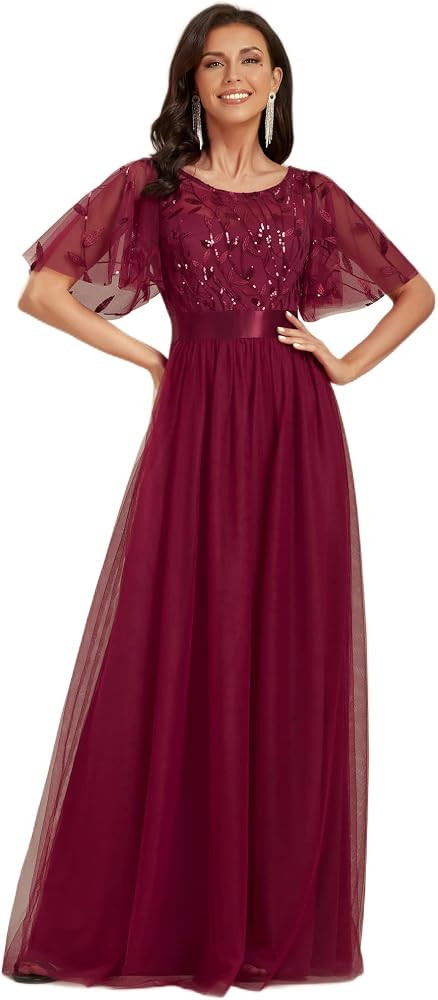 Ever-Pretty Women's Short Sleeve Embroidery Empire Waist A Line Floor Length Elegant Long Formal ... | Amazon (UK)