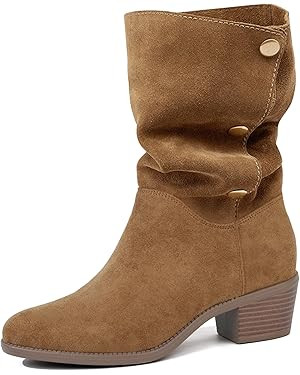 starmerx Womens Suede Mid Calf Boots 3 Way Fold Over Style Chunky Block Heel Booties Fall Winter | Amazon (US)