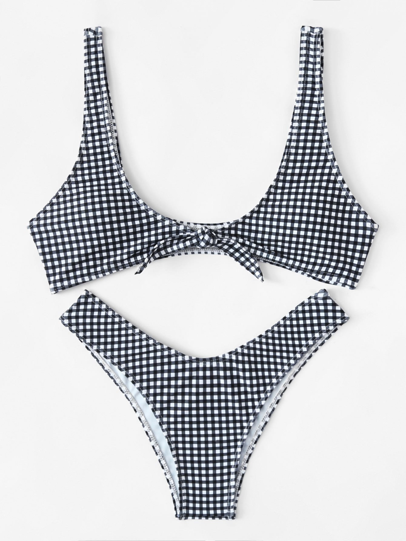 Set de bikini de guingán con nudo delantero | ROMWE