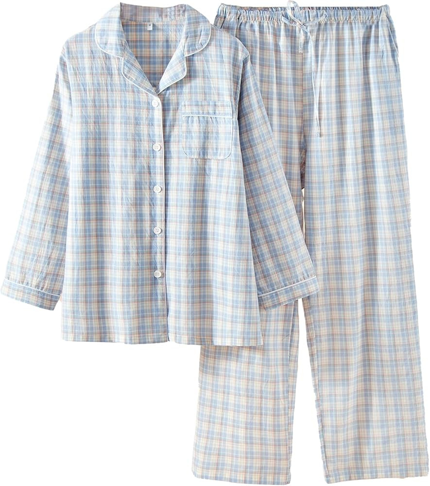 Women's 2 Piece Cotton Pajama Sets Long Sleeve Sleepwear Button Down Soft Lightweight Pj Pants Se... | Amazon (US)