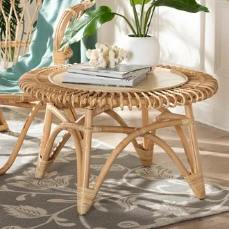 bali & pari Modern Round Natural Rattan Coffee Table, Natural Brown | Walmart (US)