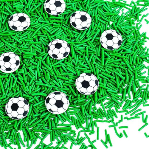 Edible Soccer Sprinkles for Cake Decorating - Green Jimmies and 10Pcs Soccer Ball Candy Mix, World Cup Celebration, Sports Themed Birthday Party Decorations for Baking, Cookies, Cupcake Toppers | Amazon (US)