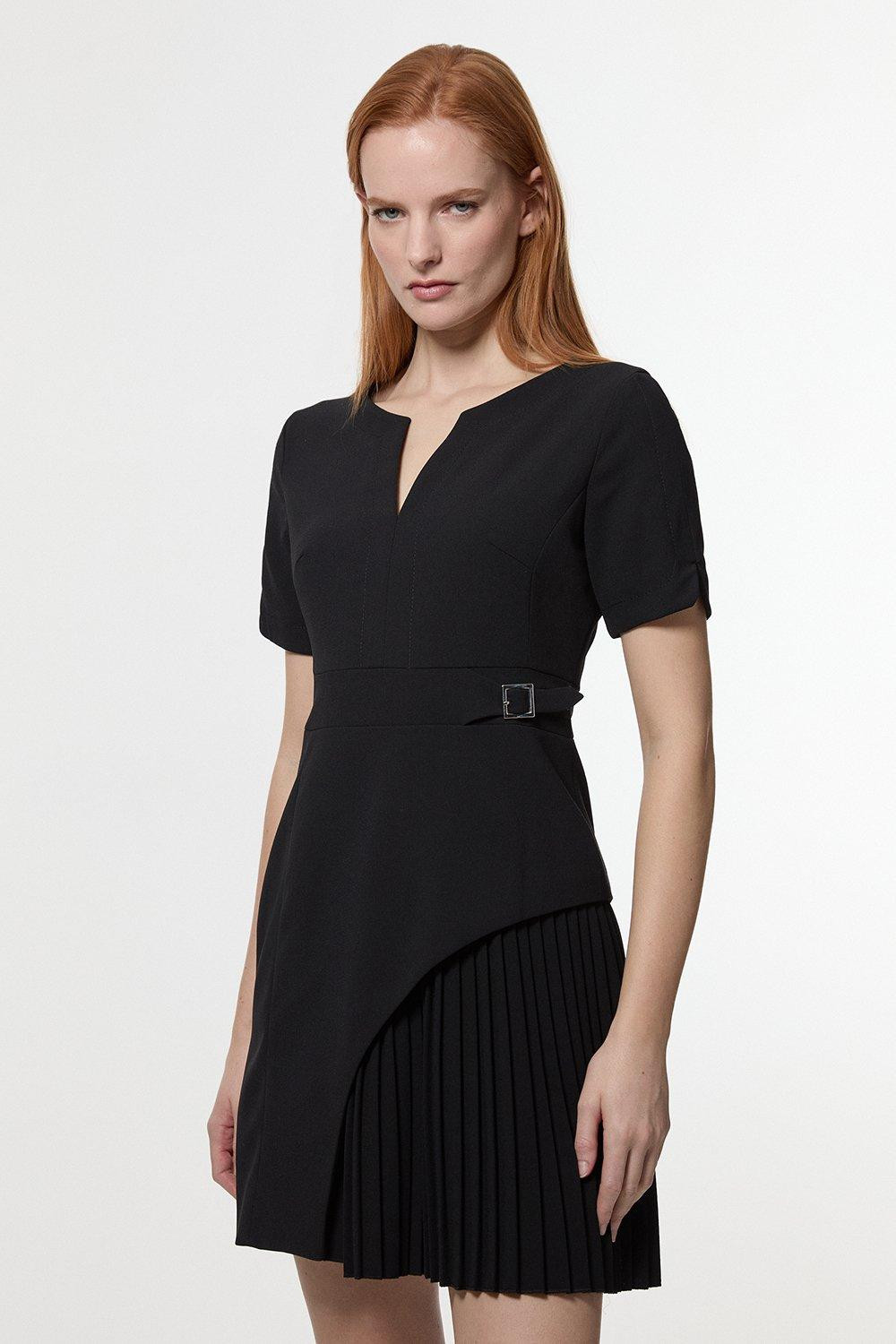 Tailored Military Pleat Short Sleeve Mini Dress | Karen Millen US