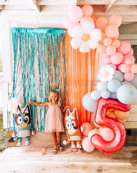 Party was awesome! Penelope had a blast! 

Party balloon garland - Etsy shop
Bluey & 5 balloon - amazon
Extra big blue balloons - Temu

Backdrop - amazon
Table cloth - Walmart

Peas dress is Temu! Ordered her a size 5/6 fits amazing! 

Bluey ears - amazon

#LTKSeasonal #LTKFind #LTKkids