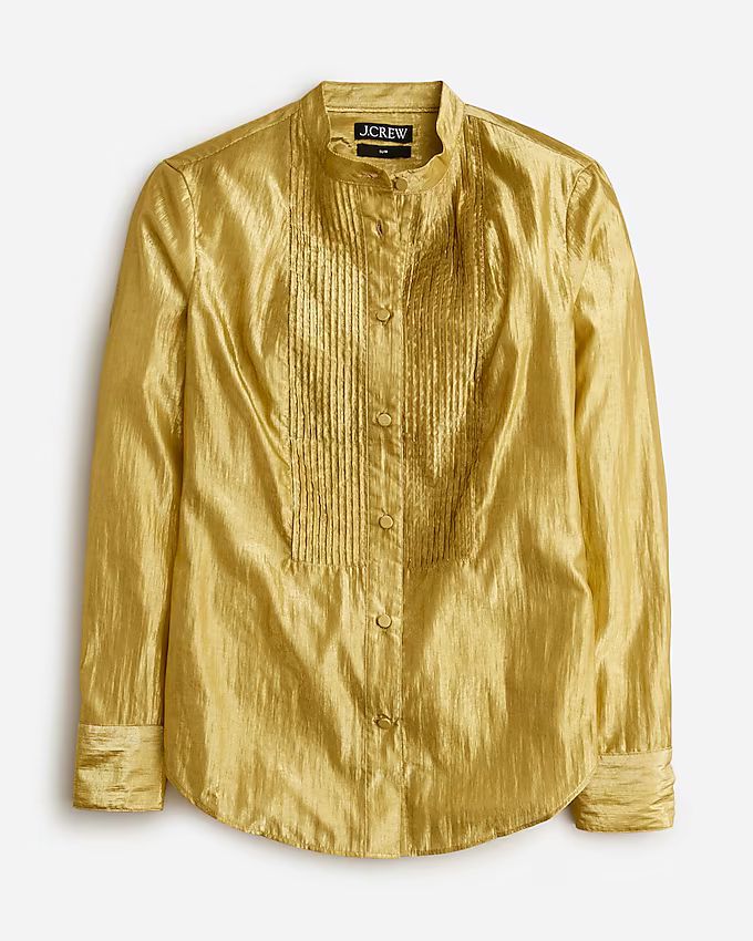 Slim-fit tuxedo shirt in gold lamé | J.Crew US
