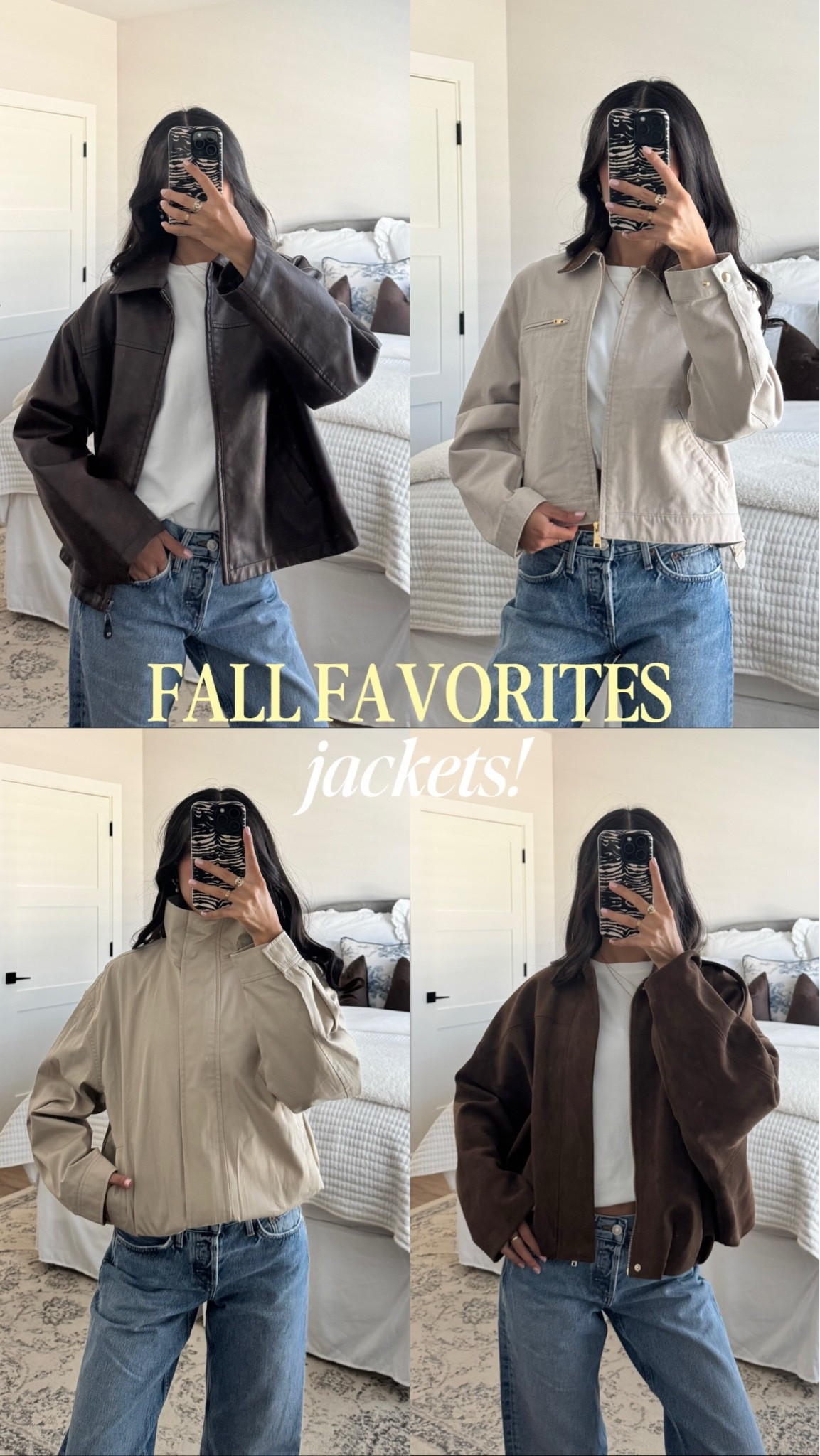 fall jacket faves 🤎

BDG Sasha Faux Leather Oversized Car Jacket - XXS
Aritzia Geneva Jacket - XS
Aritzia Barkley Workwear Jacket - XS
Zara Suede Effect Bomber Jacket - S

#LTKSeasonal #LTKootd #LTKgrwm