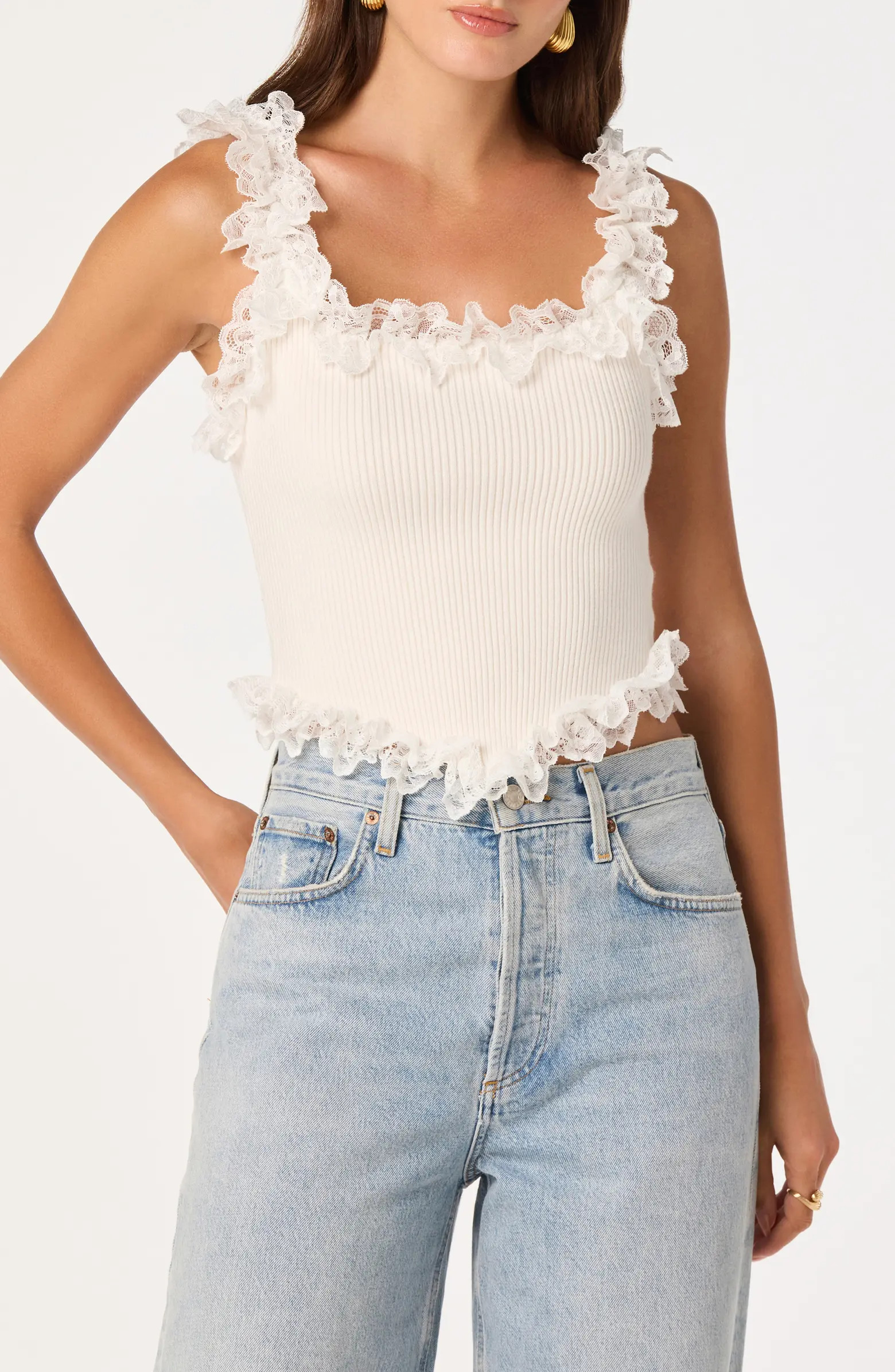 Amity Ruffle Lace Rib Tank | Nordstrom
