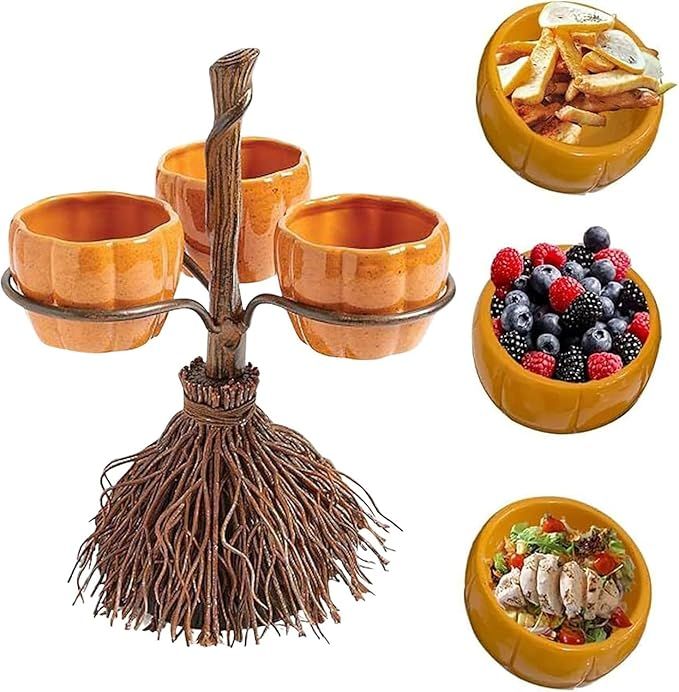 Halloween Pumpkin Snack Bowl Stand, Halloween Pumpkin Bowls on BroomHalloween Party Decorations C... | Amazon (US)