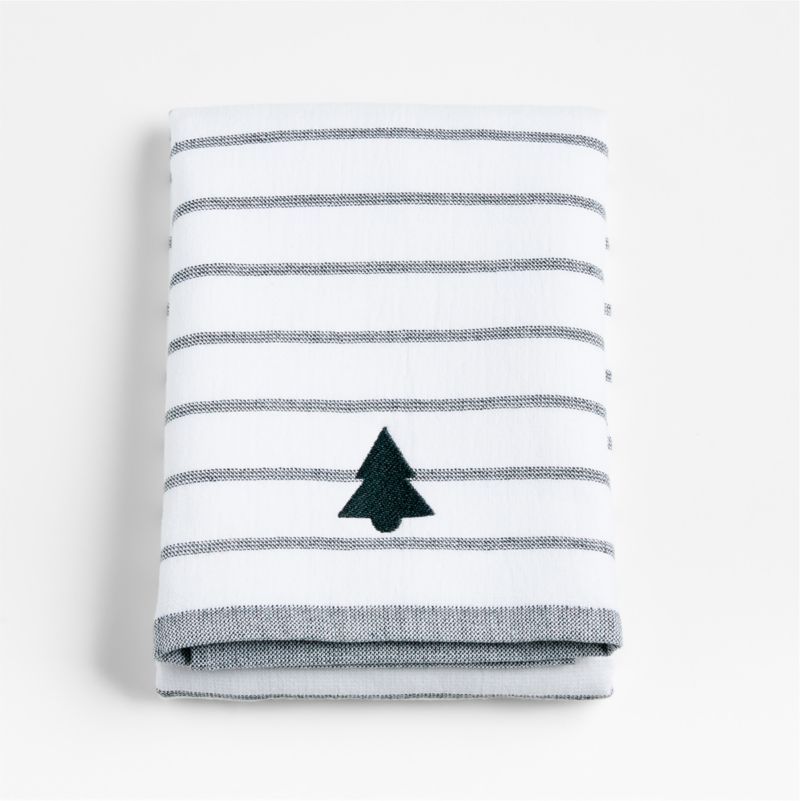 Organic Cotton Spruce Green Tree Embroidered Guest Towel | Crate & Barrel | Crate & Barrel