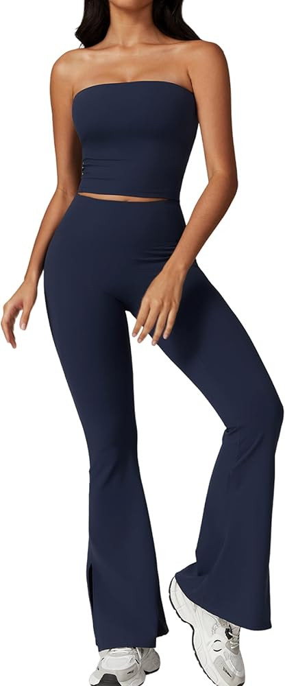 Workout Sets for Women 2 Piece High Waist Flare Pants Match Stretchy Sports Bra Gym Yoga Outfits ... | Amazon (US)