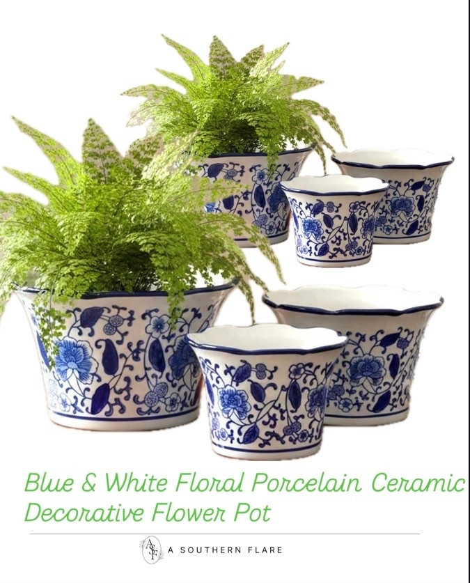 Blue & White Floral Porcelain Ceramic Decorative Flower Pot

#LTKHome