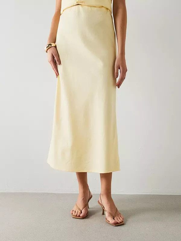 Mango Linen-blend Co-ord Straight Skirt - Vanilla | Very (UK)