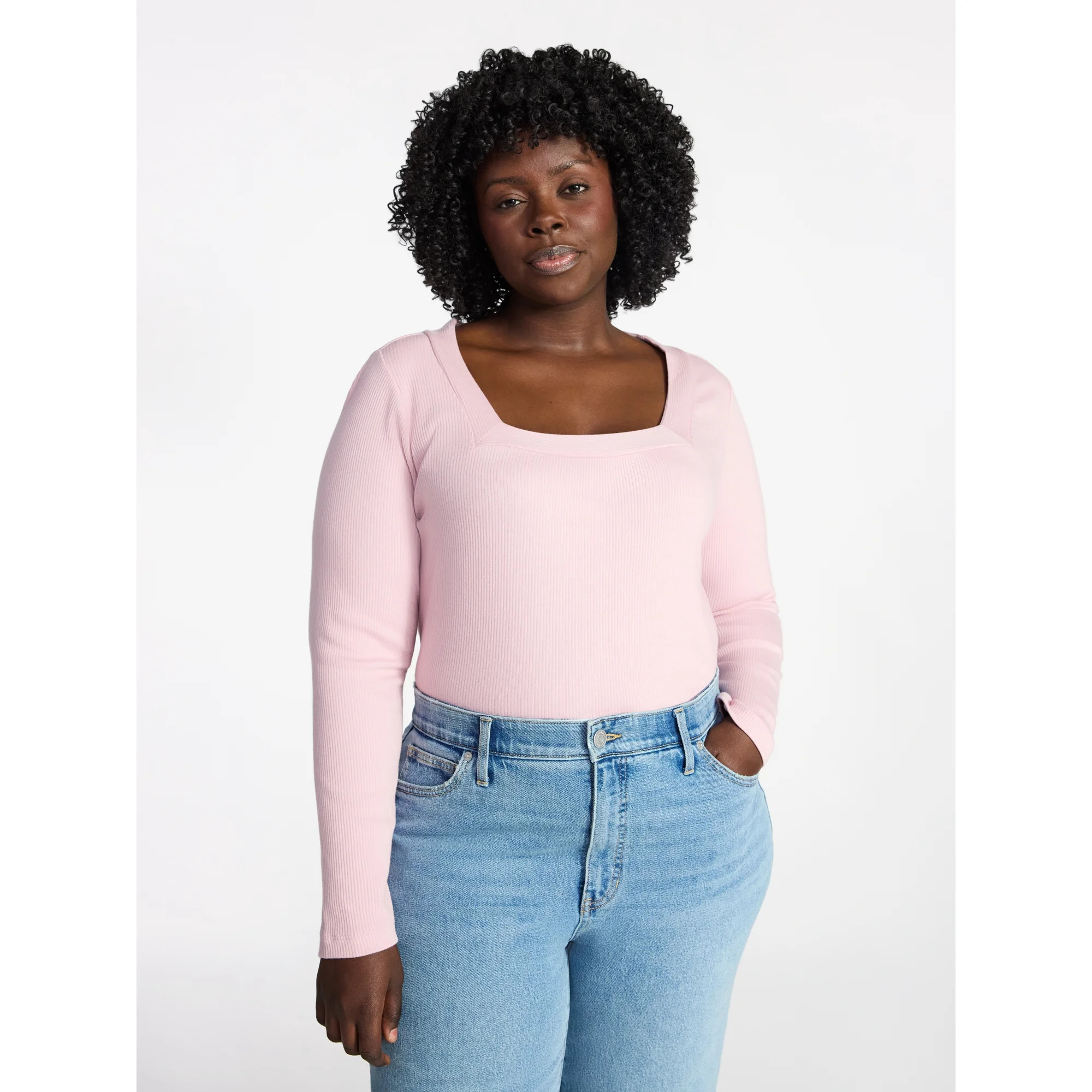 Terra & Sky Women's Plus Size Long Sleeve Square Neck Rib Top, Sizes 0X-5X | Walmart (US)