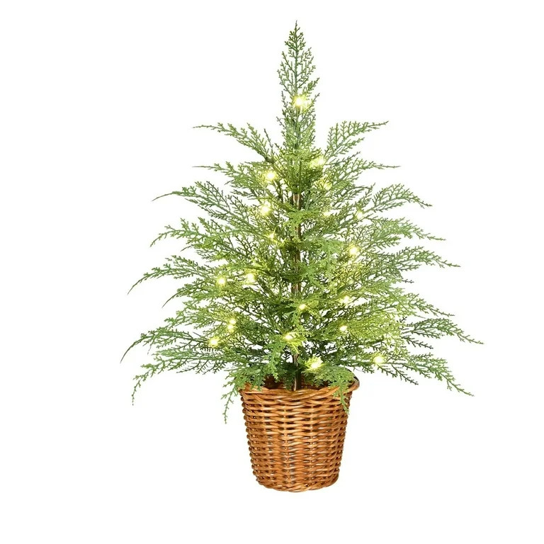 Árbol de Navidad Artificial de Ciprés Verde Preiluminado de 24 Pulgadas con 30 Luces LED Brilla... | Walmart (US)