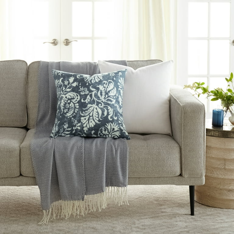 Noble Linens 2-Pack Cotton Slub Decor Throw Pillows - Distressed Floral Navy - Walmart.com | Walmart (US)