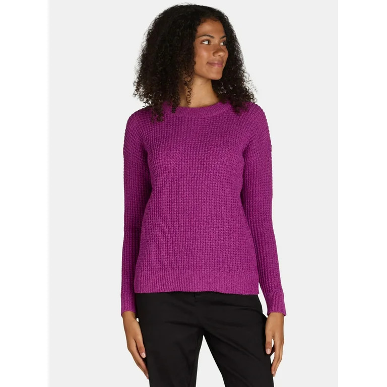 Time and Tru Women's and Women's Plus Waffle Stitch Sweater with Long Sleeves, Midweight, Sizes X... | Walmart (US)