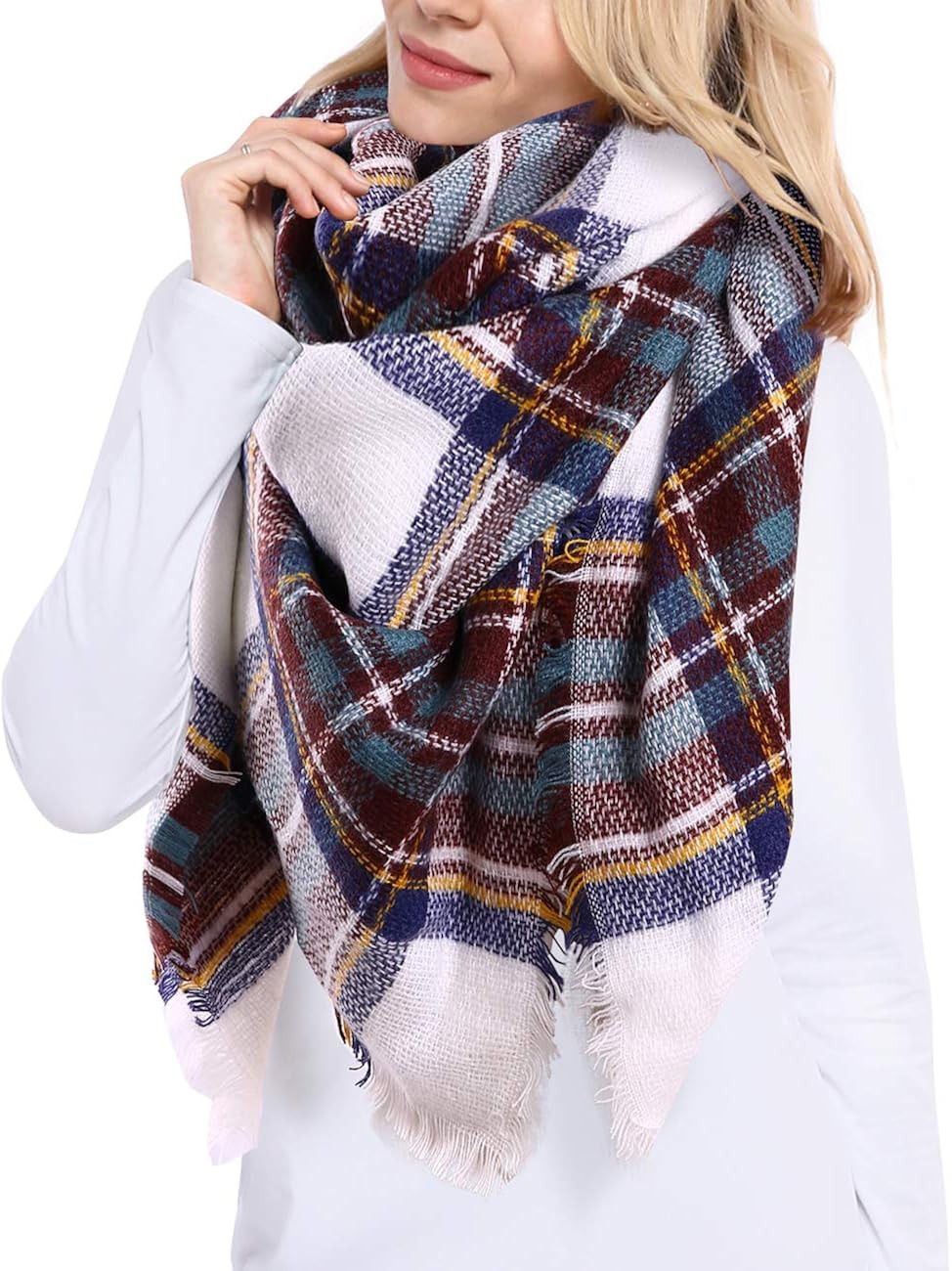 Bess Bridal Women's Plaid Blanket Winter Scarf Warm Cozy Tartan Wrap Oversized Shawl Cape | Amazon (US)
