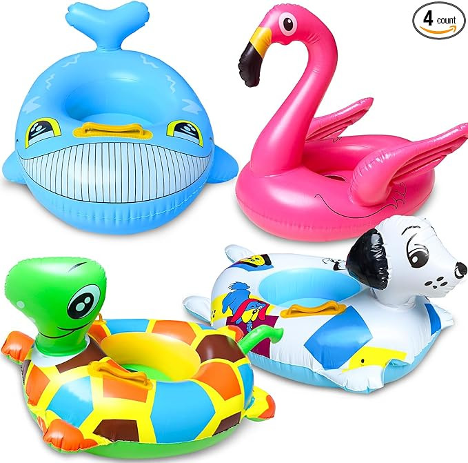 4 Pack Inflatable Pool Floats for Toddler Age 3-7 Animal Swim Tube Rings for Kids Infant Baby Rid... | Amazon (US)