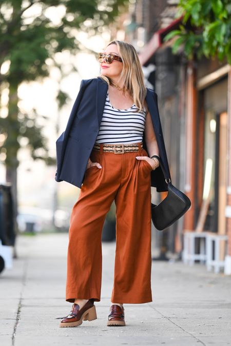 Weekend Casual - blazer, baggy trousers , stripes 

#LTKover40 #LTKSeasonal #LTKstyletip